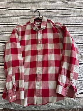 Express Men’s Red & White Buffalo Check Button-Down Shirt